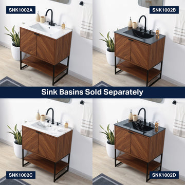 Juhl Chevron-Front Modern Minimalist 2-Shelf Bath Vanity Cabinet Only (Sink Basin Not Included)